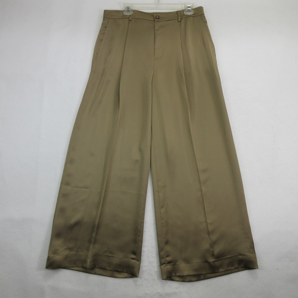 Lauren Ralph Lauren Women's Pants Size 12 Wide Leg Pleated Satin Dress Beige